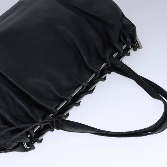 PRADA Hand Bag Leather Black Silver Auth 109379 - Picture 6 of 16